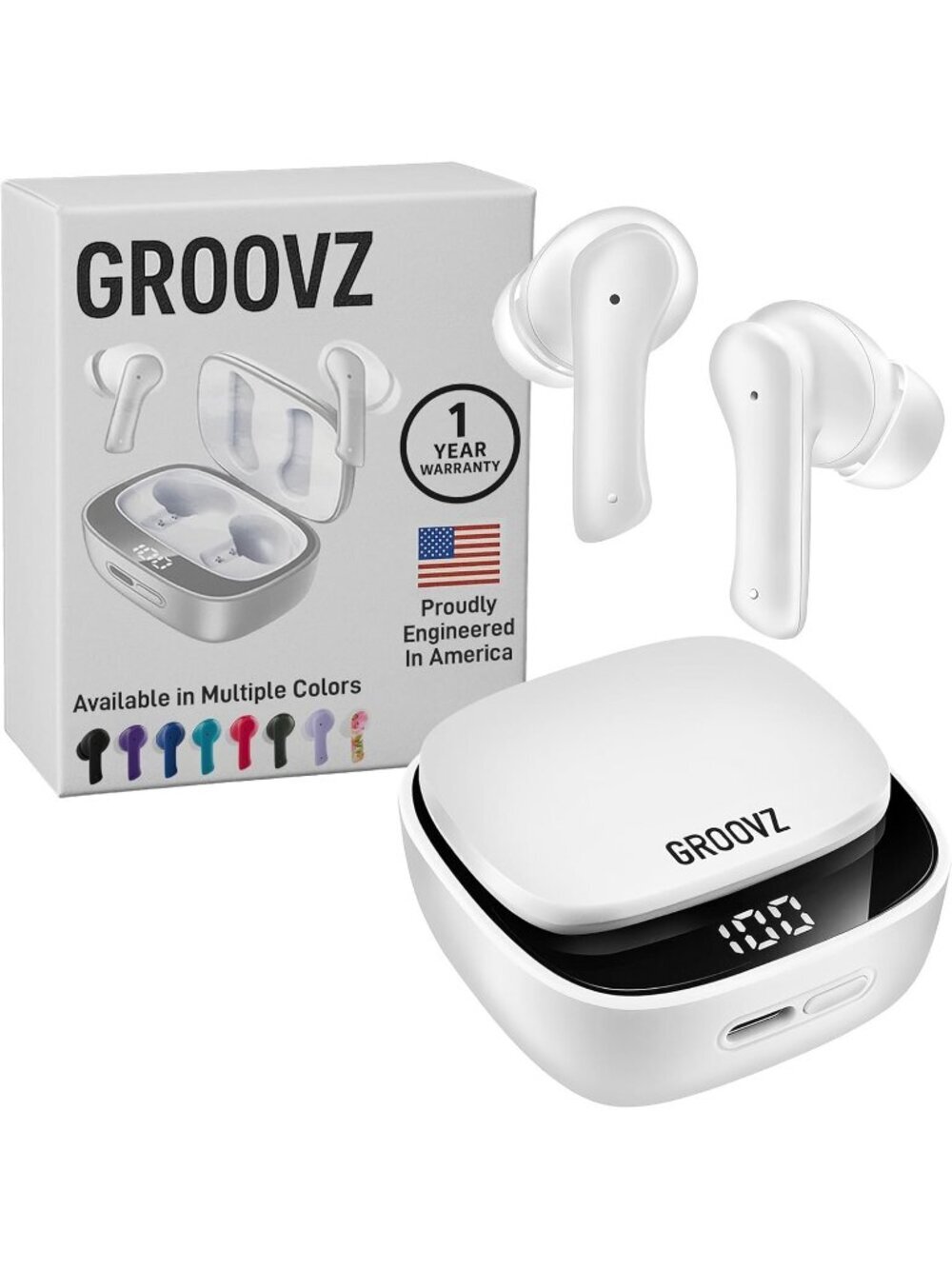 Wireless White Engineered IPx4 Water Resistant 27Hr Battery Bluetooth Earbud